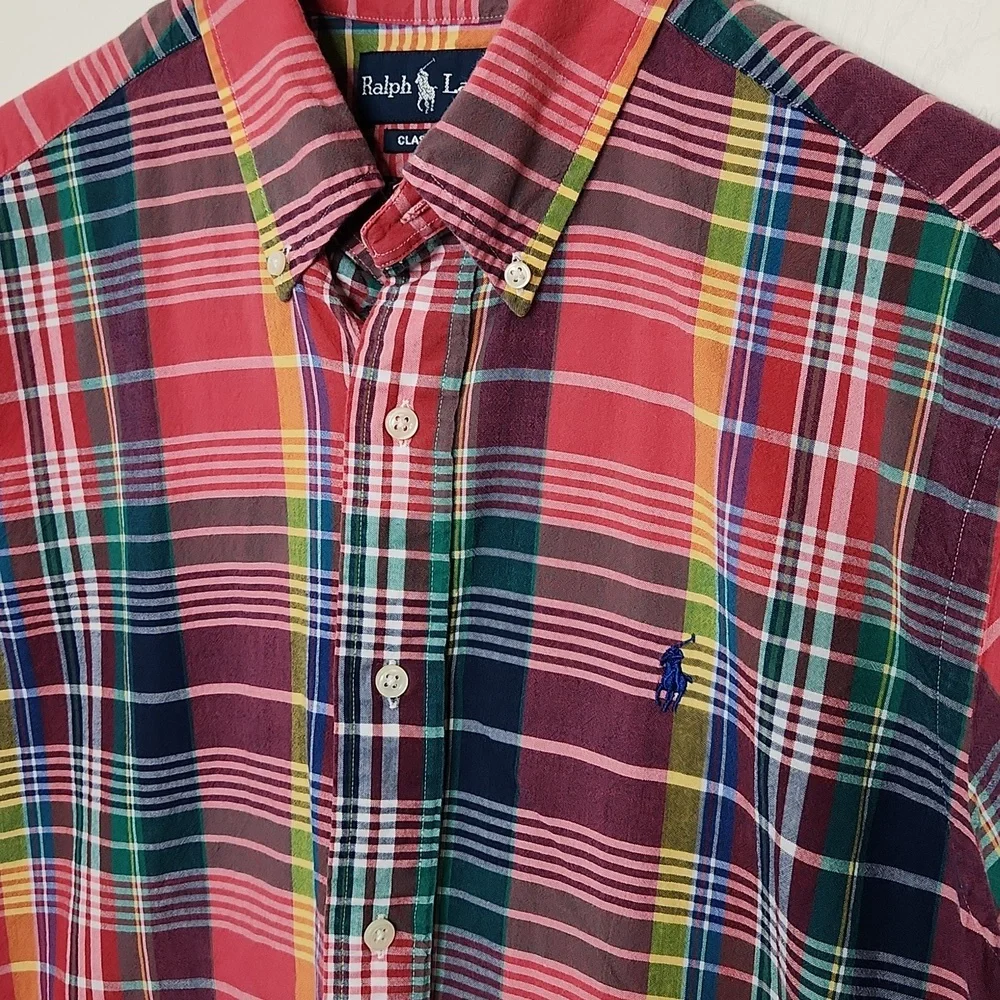 Men's Ralph Lauren classic fit short sleeve button down shirt plaid medium - Picture 2 of 6